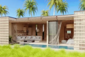 Villa facade with private pool in daytime, Skyline Ubud